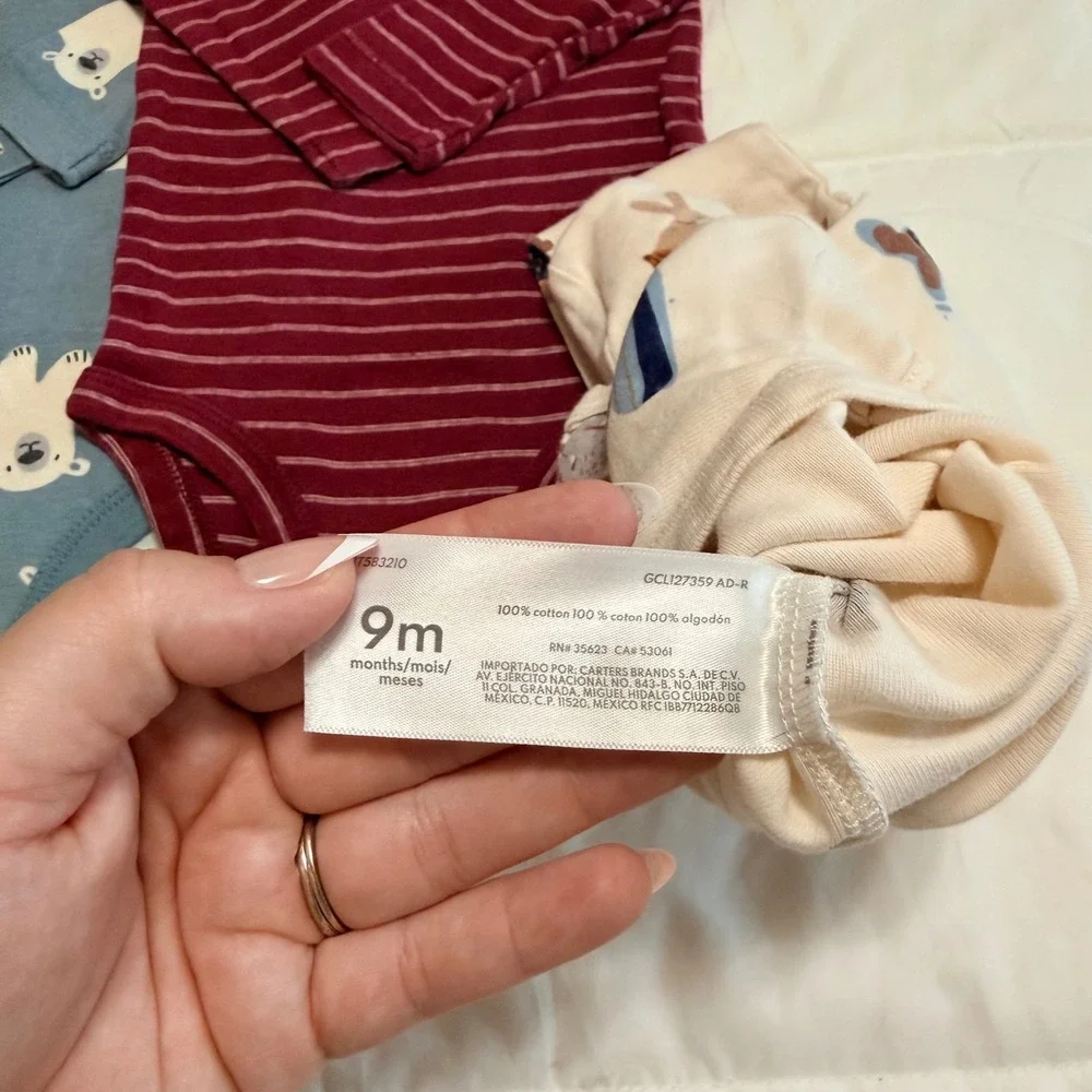 Carters 9M Baby Boy Long Sleeve Bodysuit 4 Pack Stripes Polar Bear Winter Animal